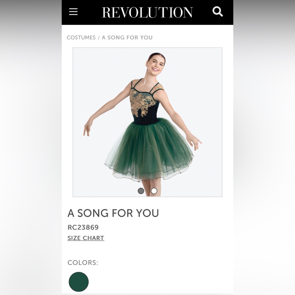 Revolution Dance Costume - RC23869 - A Song for You - Green with Gold appliqué